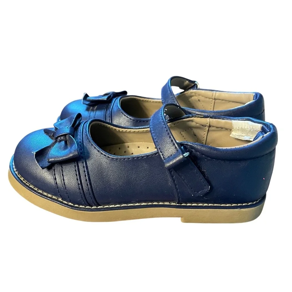 Vtg Gymboree Mary Jane Shoes Navy Blue Bow Detail Girls Size 11 Classic Preppy